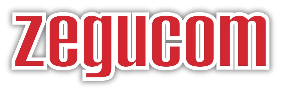 The word zegucom is written in bold, red, lowercase letters with a white and gray drop shadow on a white background.
