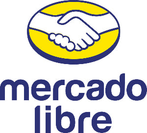The Mercado Libre logo features two hands shaking inside a yellow oval above the words “mercado libre” in bold, lowercase, blue letters.