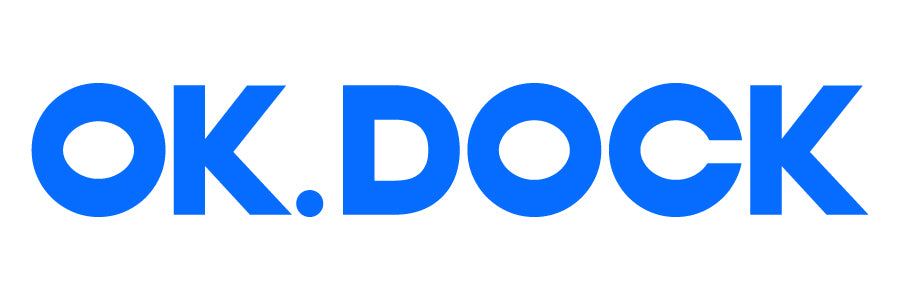 Blue text in all capital letters reads OK.DOCK on a white background, using a bold, modern sans-serif font.