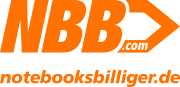 The image shows the NBB.com logo in orange letters, with notebooksbilliger.de written underneath in lowercase orange text.