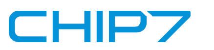 The image shows the logo CHIP7 in bold, blue, modern sans-serif font on a white background.