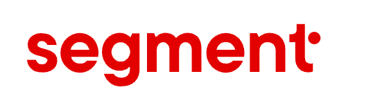 The image shows the word segment in bold, red lowercase letters on a white background, with a solid red dot after the letter t.