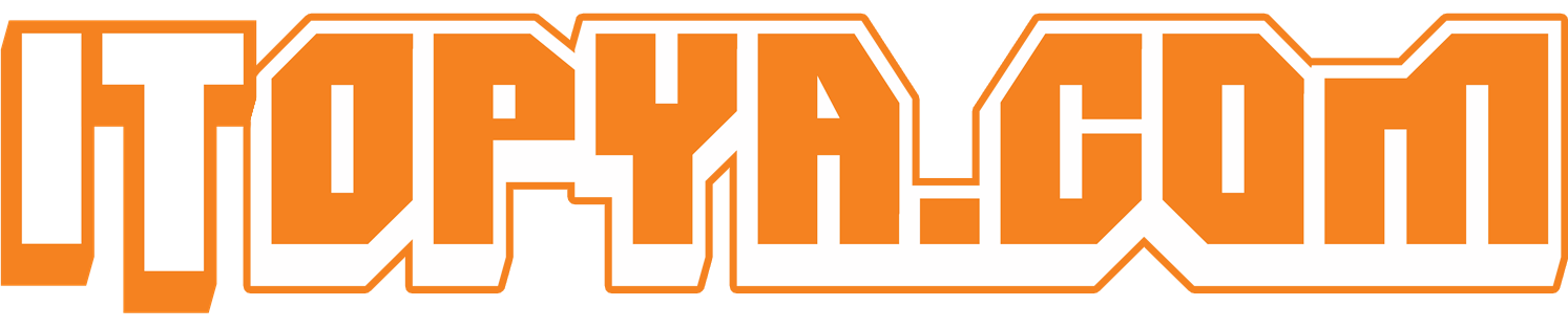 The image displays the text ITOPYA.COM in bold, orange, block-style letters with a white outline.