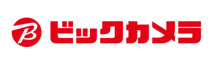 Red and white logo with a stylized “B” inside a circle, next to bold red Japanese katakana characters spelling “ビックカメラ” (Bic Camera).