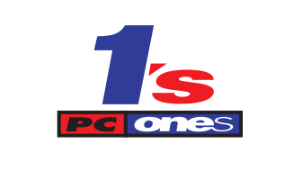 Logo with a large blue number 1, a red s next to it, and a rectangular box below containing PC in red on black and ones in white on blue.