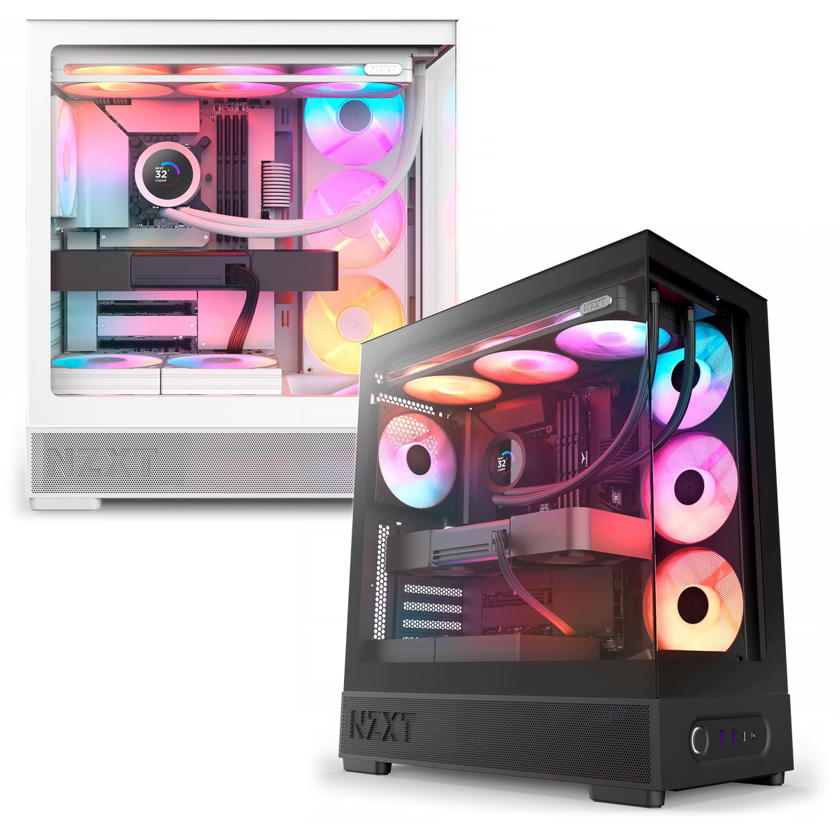 NZXT S5 RGB in all-white and all-black side by side