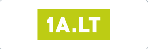Logo for 1A.LT featuring bold white text 1A.LT centered on a bright yellow-green rectangular background.