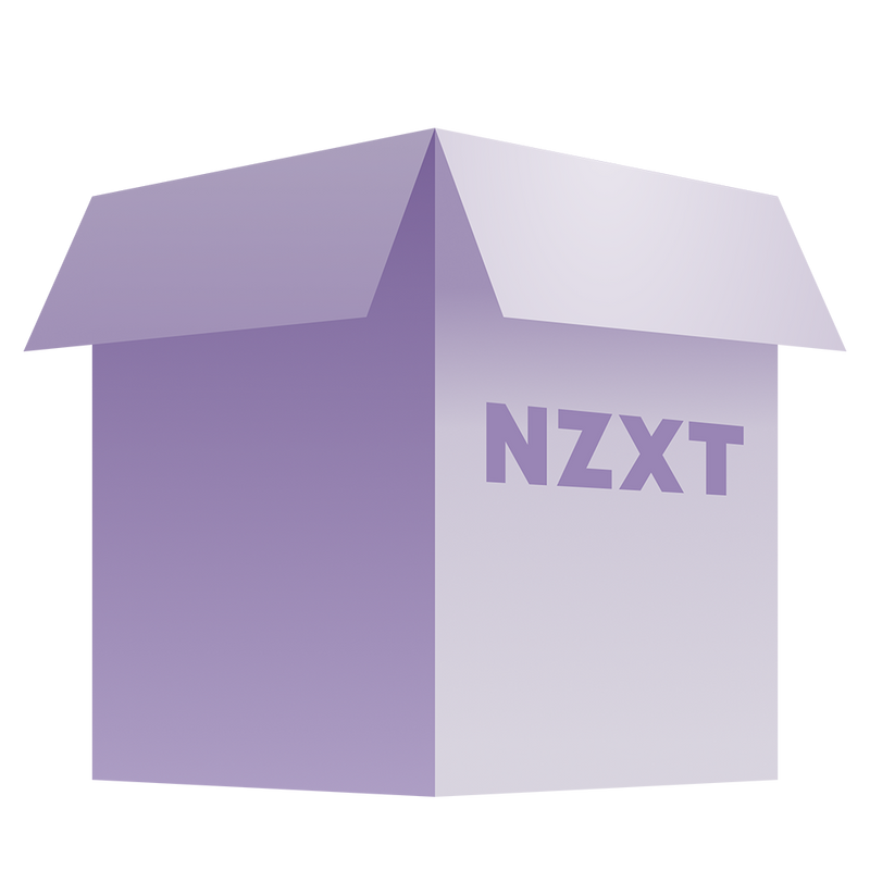 A stylized, purple 3D box with NZXT on one side. The minimalistic design of the NZXT BLD Gaming PC RMA Packaging Materials (H9 Series) exemplifies quality for reliable shipping and returns.