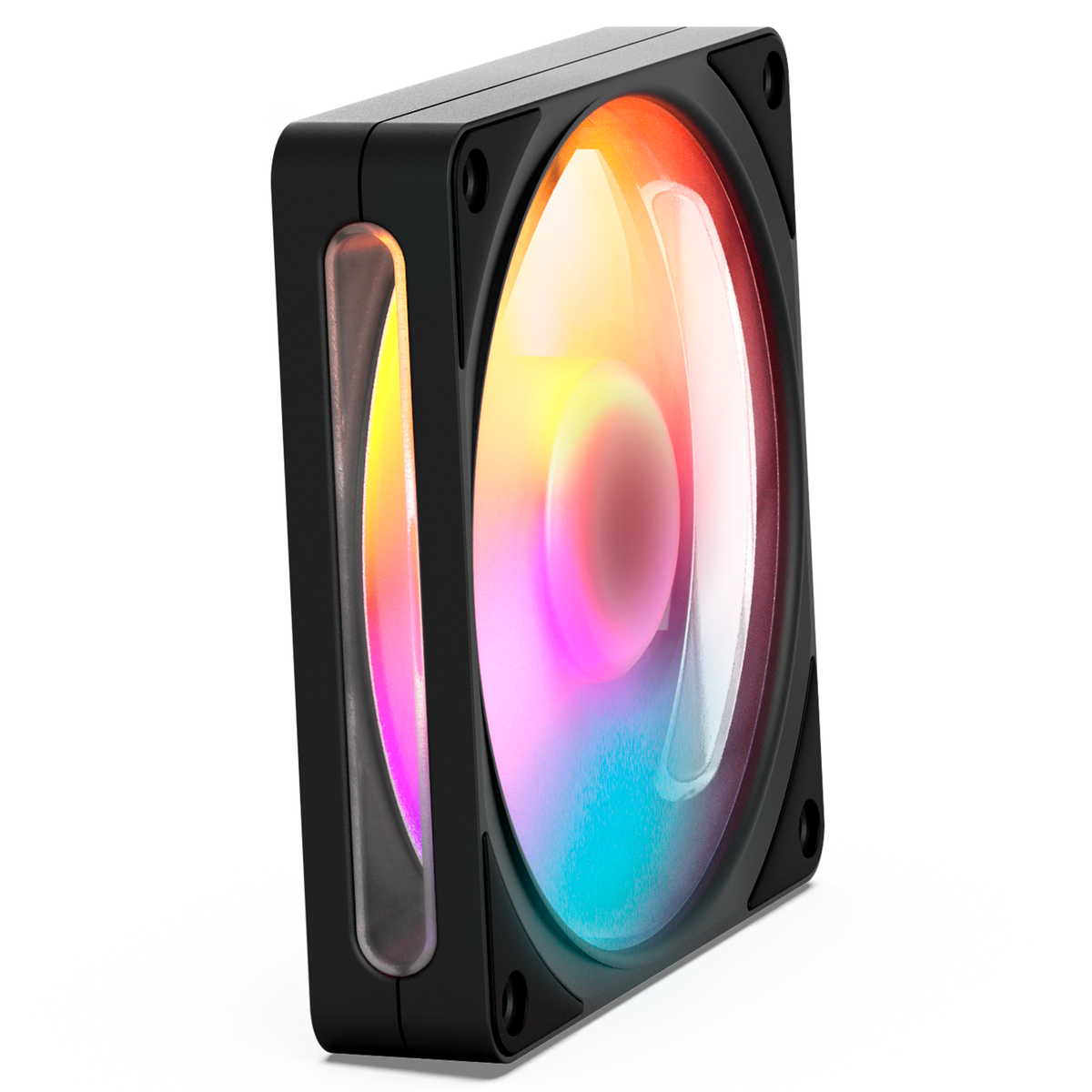 NZXT F120 RGB black, front view with RGB lighting