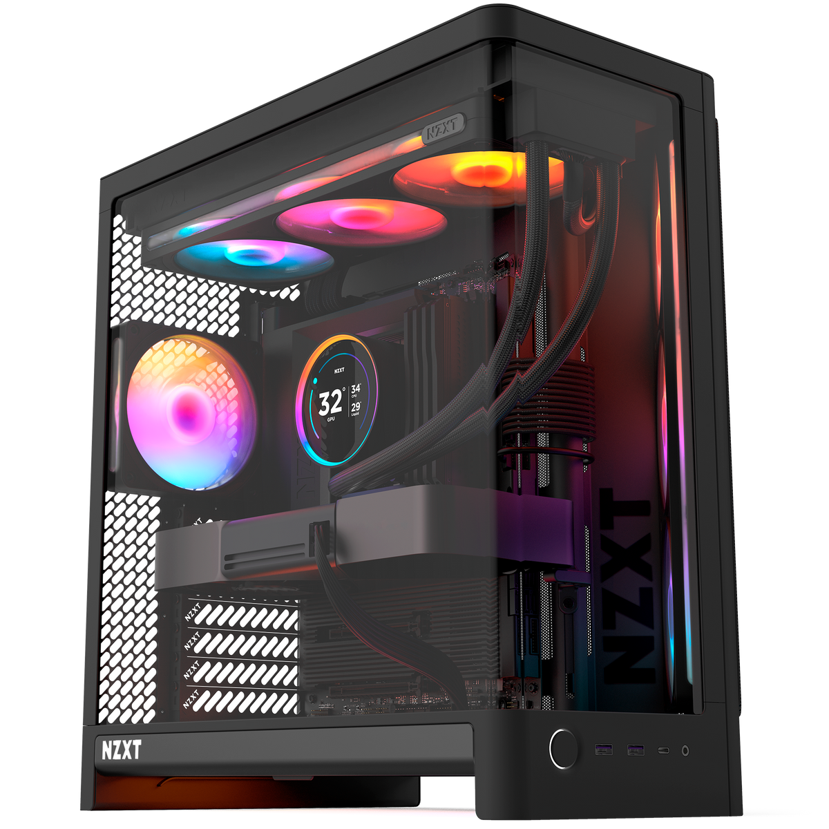 NZXT F120 RGB black fans installed in a build