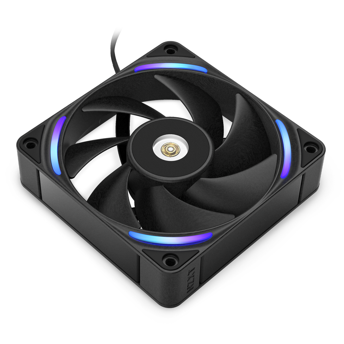 NZXT F120X black, angled view with RGB lighting