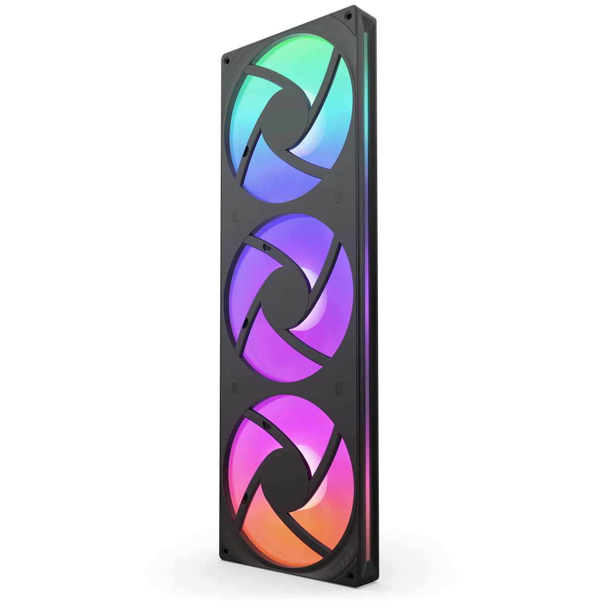 NZXT F420 RGB Core fan in black, front view with RGB lighting