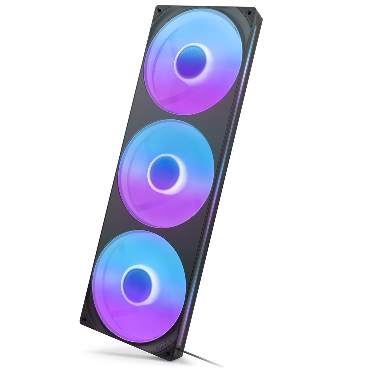 NZXT F420 RGB Core fan in black, blade side tilted view
