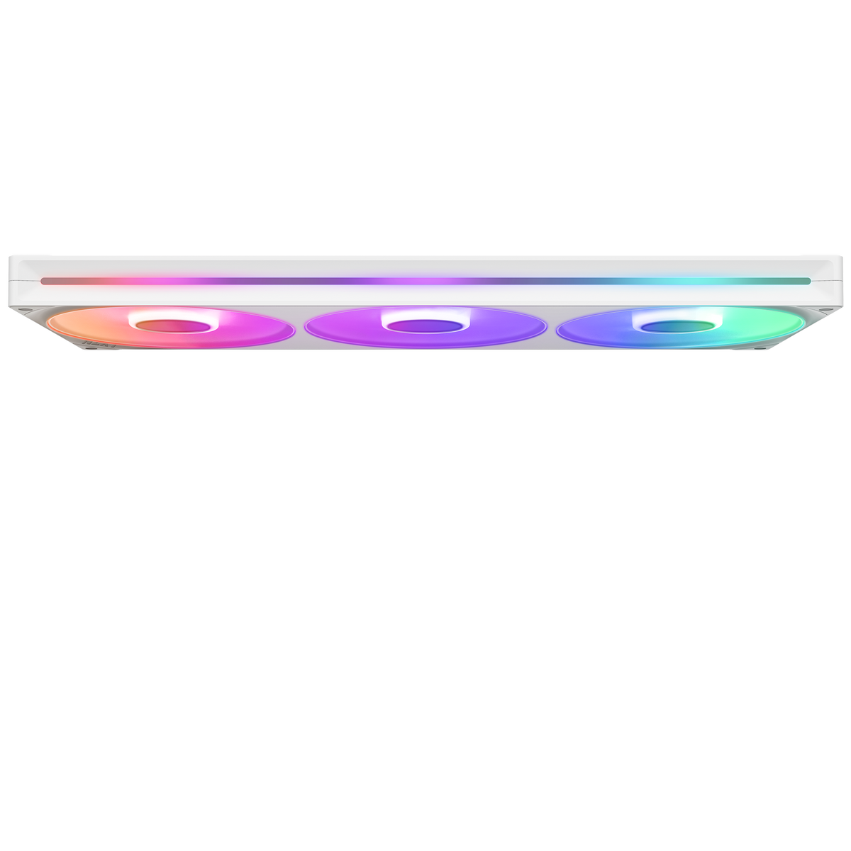 NZXT F420 RGB Core fan in white, edge-on side profile