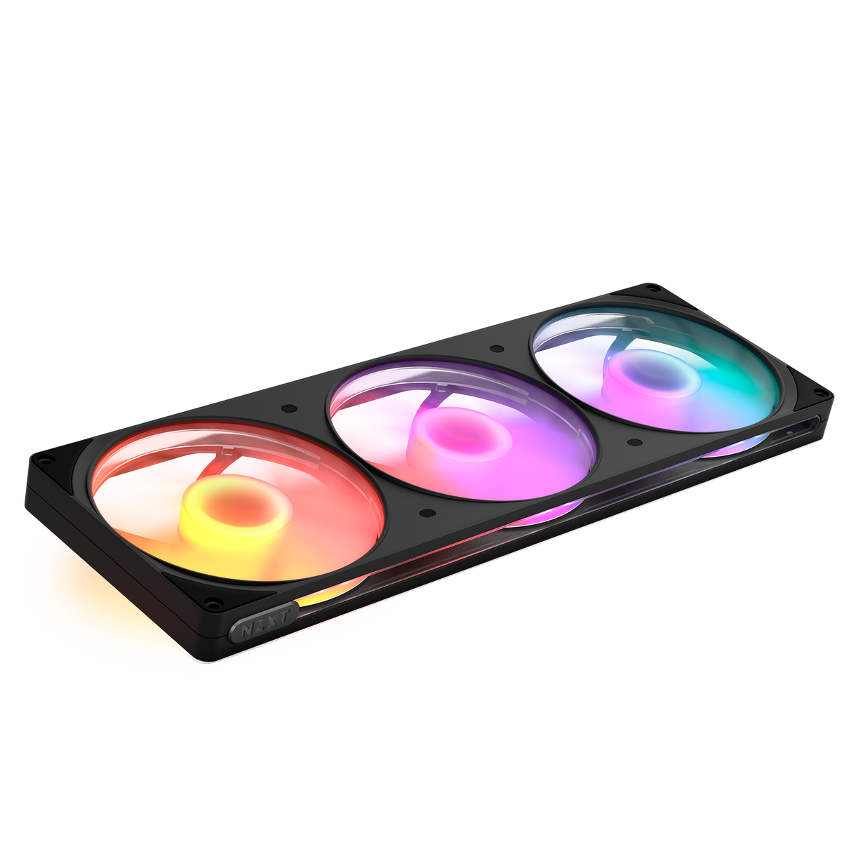 NZXT F420 RGB black three-pack, angled view