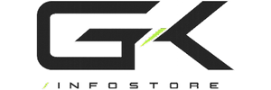 GKInfostore logo: the letters GK as a bold dark outline mark with a green diagonal accent, above the word INFOSTORE in spaced dark letters.