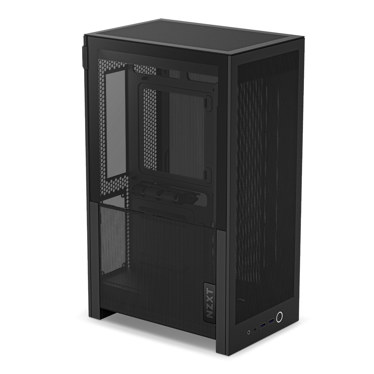 NZXT H2 Flow case in black, angled front view