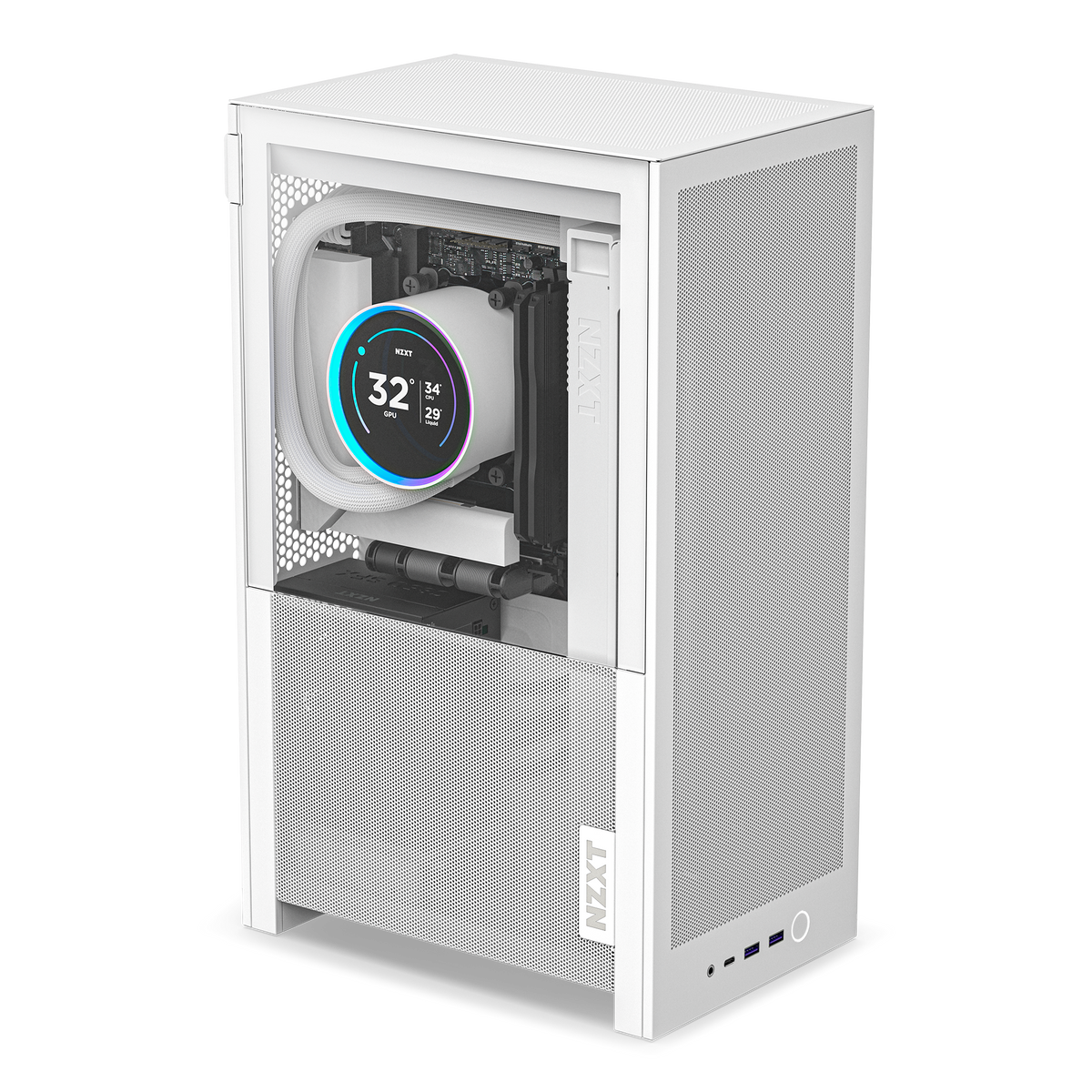 NZXT H2 Flow case in white with a completed PC build inside