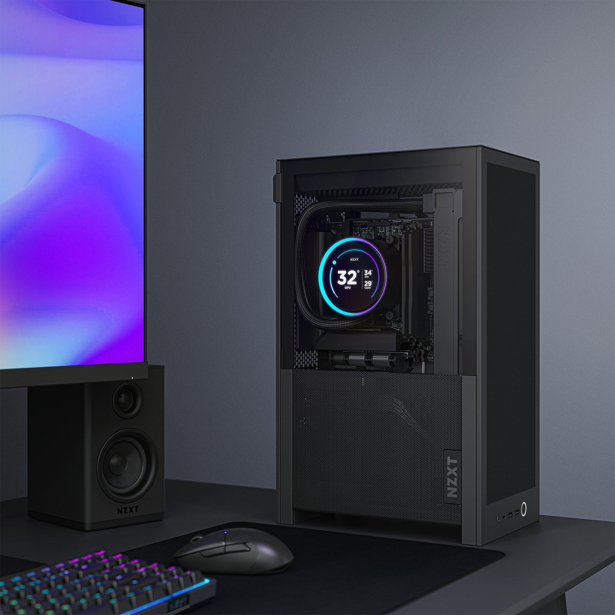 NZXT H2 Flow case in black on a desk setup