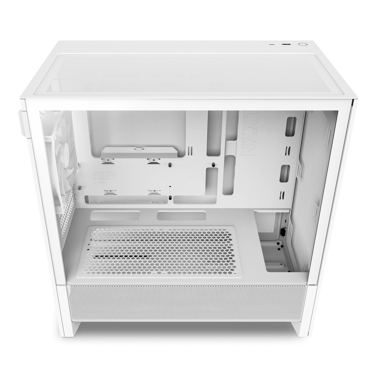 NZXT H3 Flow case in white, top-down view
