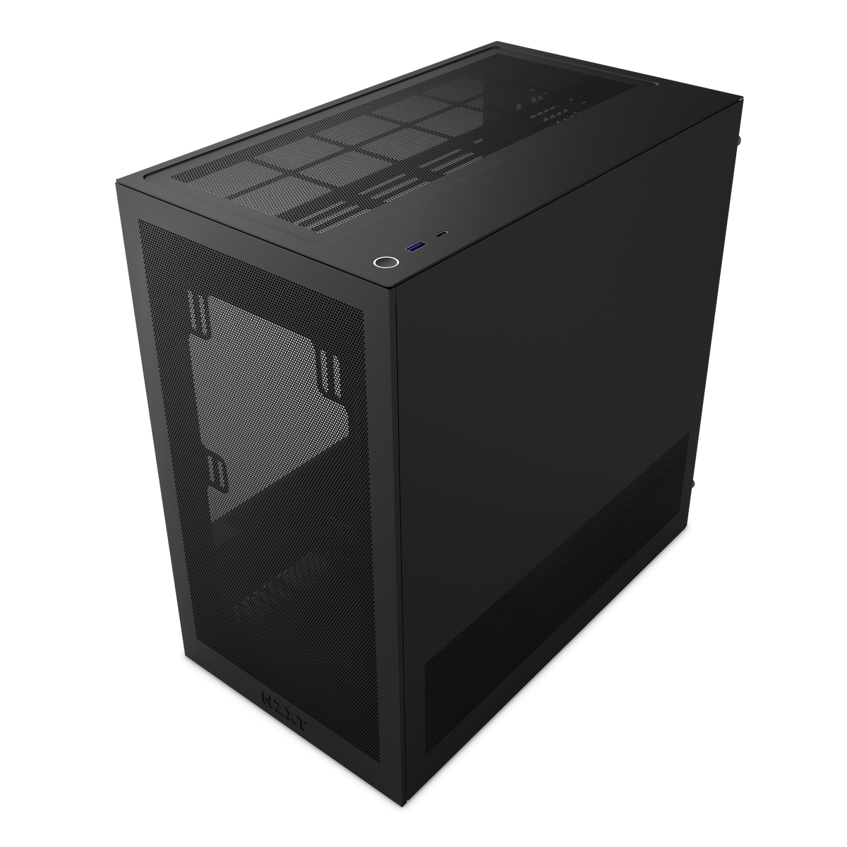 NZXT H3 Flow case in black, front I/O panel detail