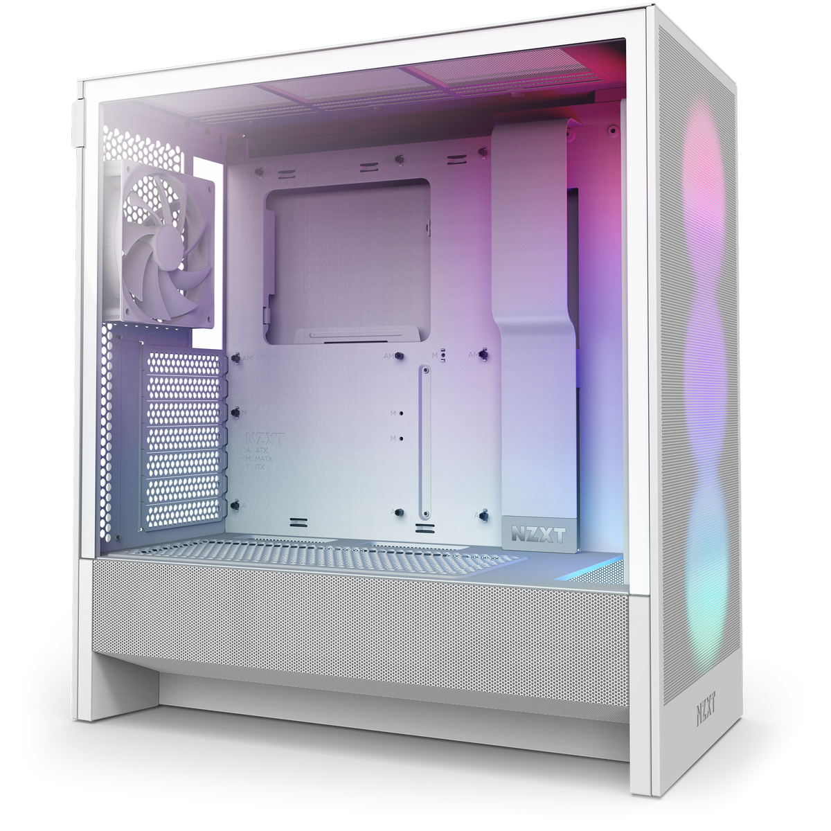 NZXT H5 Flow RGB white, hero angle of the chassis