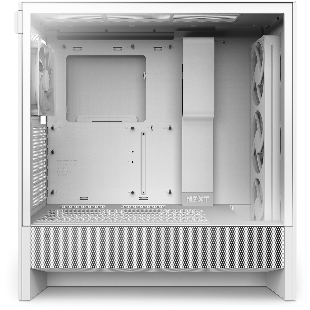 NZXT H5 Flow RGB white, side view through the tempered-glass panel