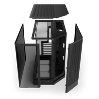 NZXT H6 black, exploded view separating the panels from the steel chassis
