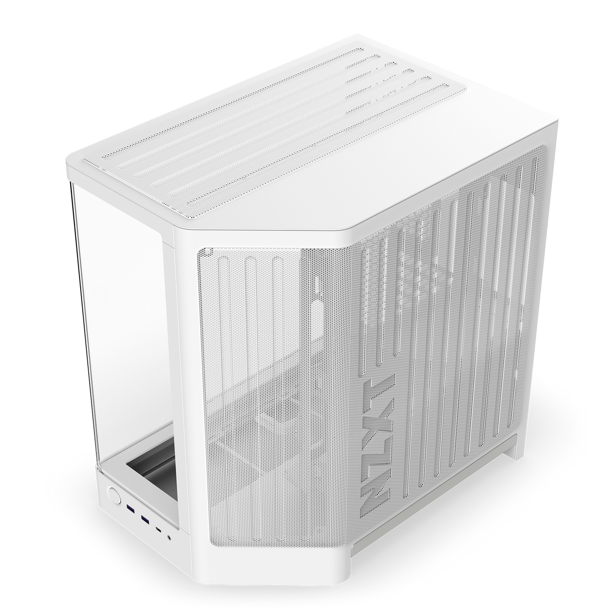 NZXT H6 white, overhead view of the top panel and radiator mount