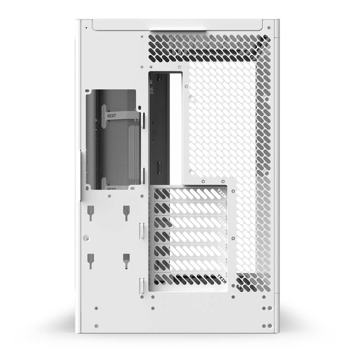 NZXT H6 white, rear view showing the expansion slots and rear fan mount
