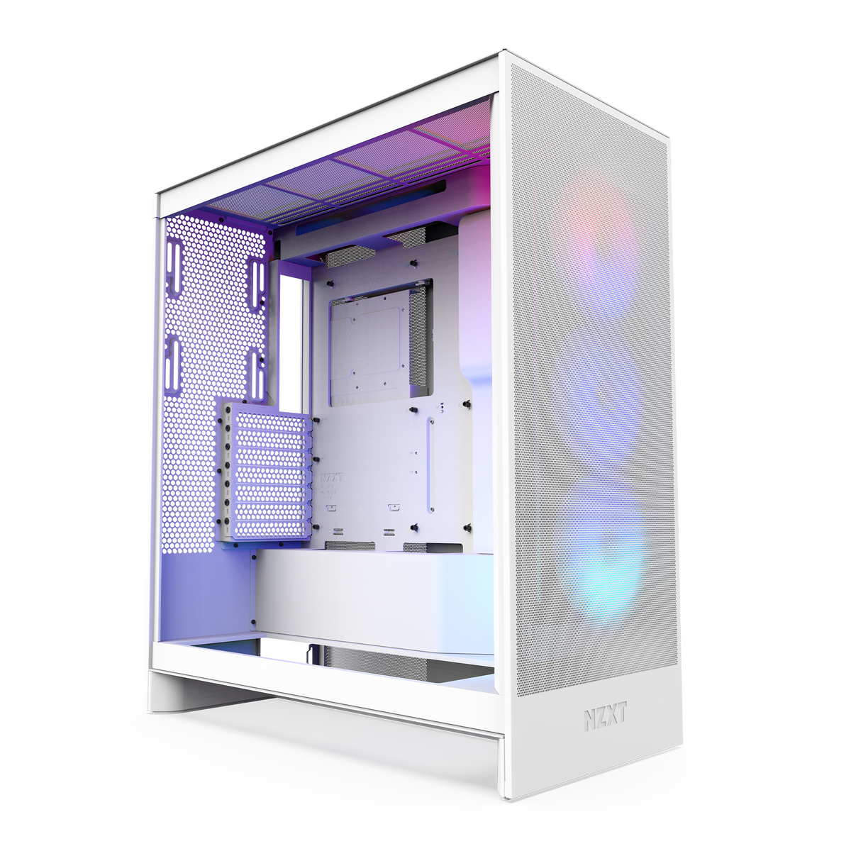 NZXT H7 Flow RGB white, interior with fans lit