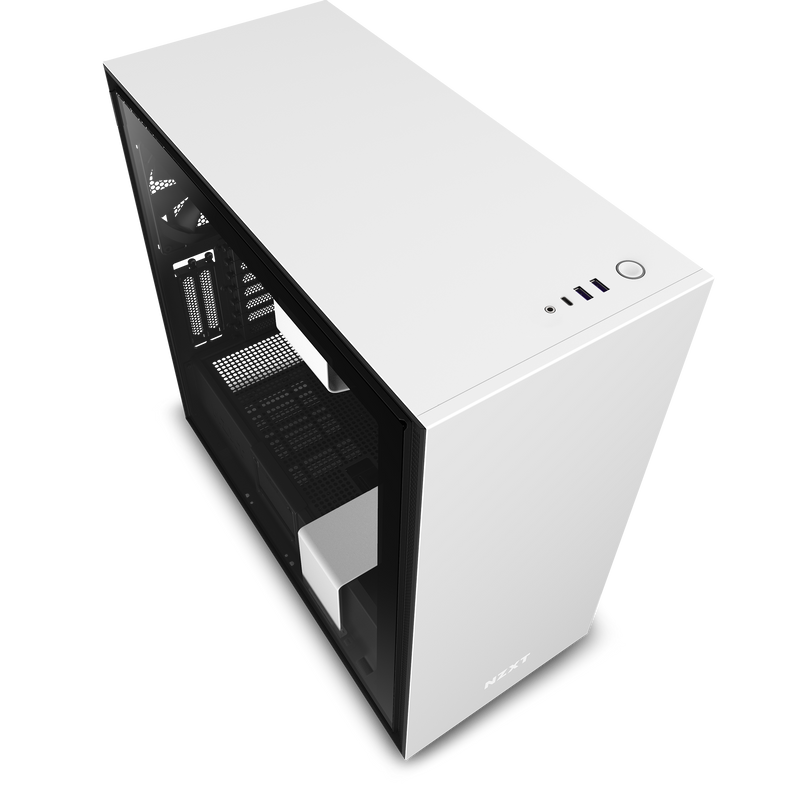 Angled view of the NZXT H710 Series Top Panel (White) by NZXT, highlighting its sleek design, visible front ports, and power button—an excellent choice for those seeking a stylish, compatible top panel upgrade.