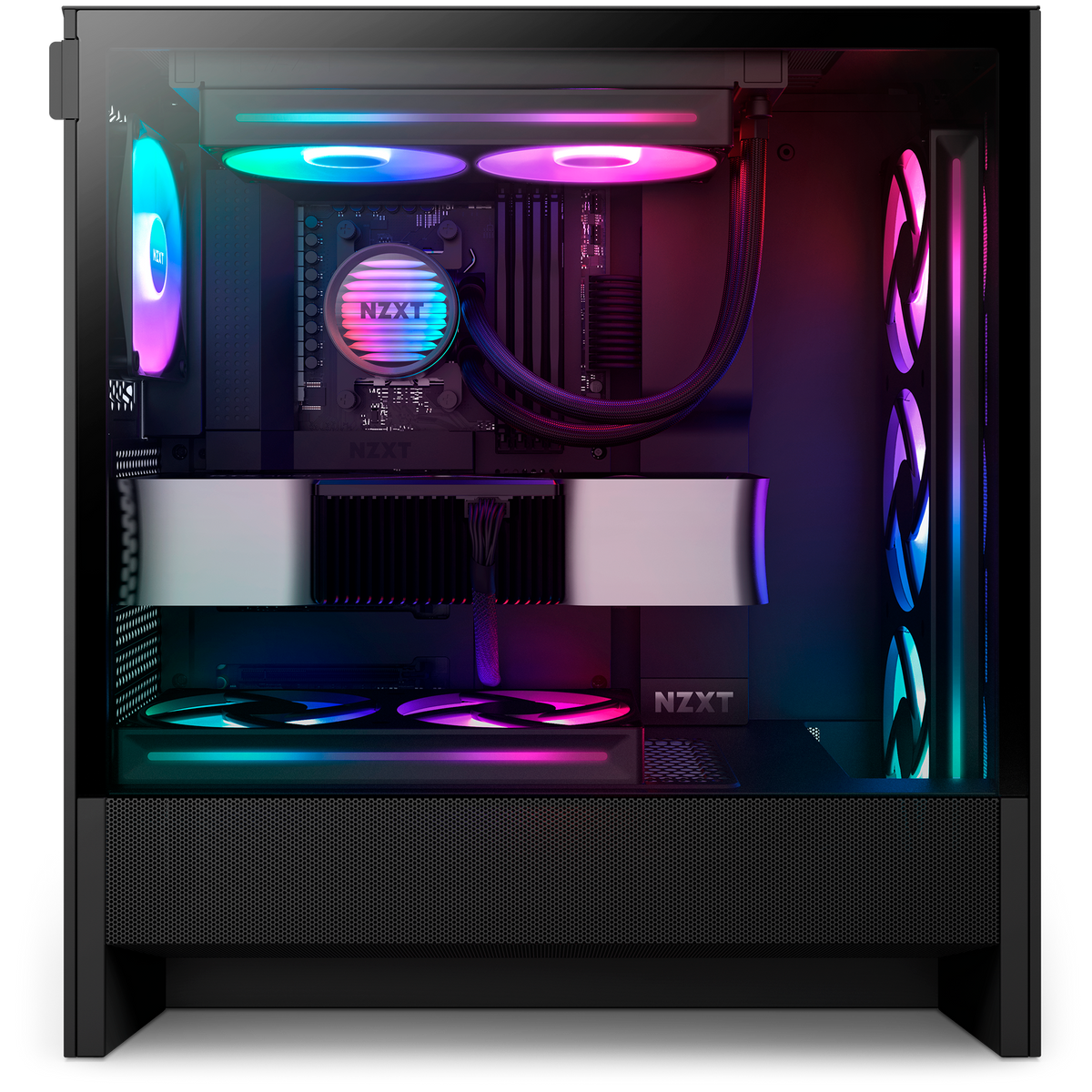 NZXT Kraken Core 240 RGB shown from the side in a completed build behind tempered glass. Components other than the cooler are sold separately.