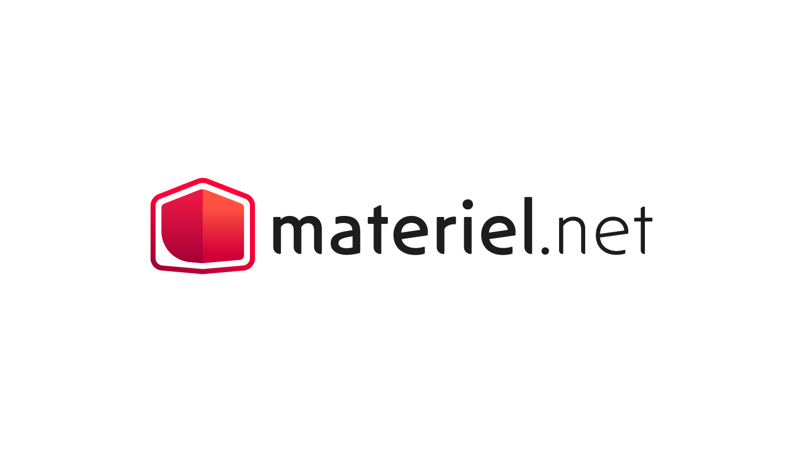 Logo of materiel.net featuring a red hexagonal icon on the left and the text materiel.net in black and gray lowercase letters on a light gray background.