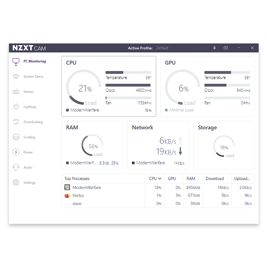 Nzxt Cam Pc Monitoring And Configuration Software Nzxt