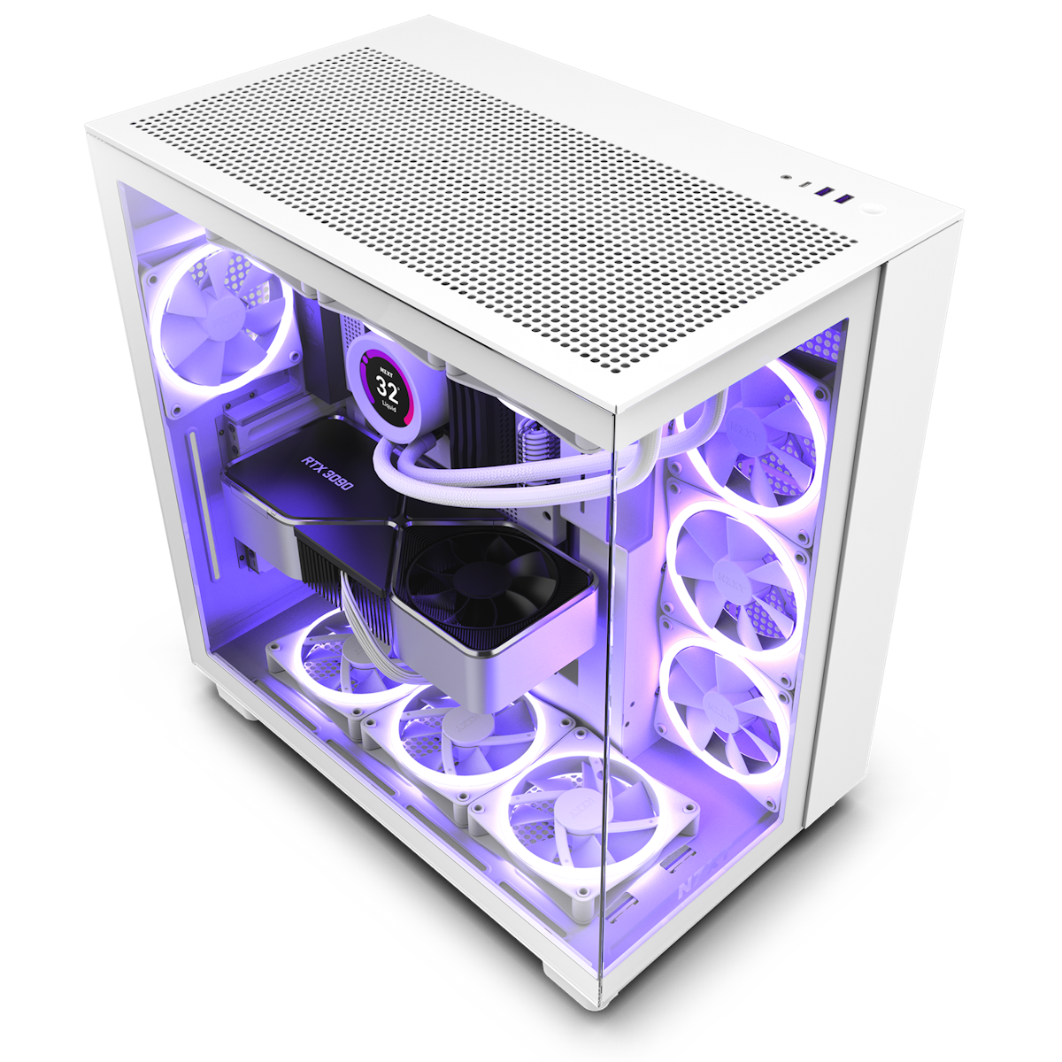 White Gaming PC Build in NZXT H9 Flow with 10 Lian-Li RGB fans! by