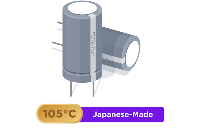 Japanese-Made Capacitors: 105 deg Celcius