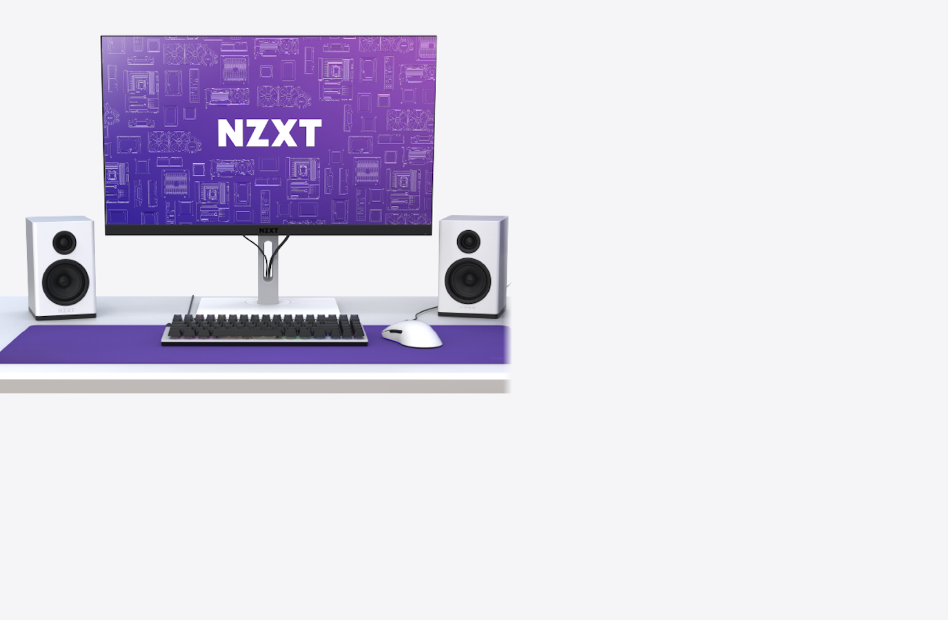 Relay Speakers within a full PC gaming desk setup including other NZXT products