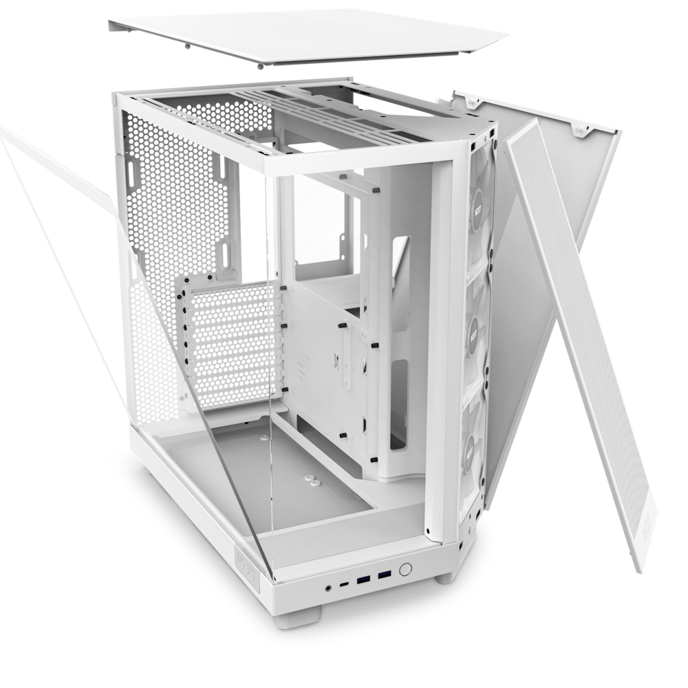 H6 Flow RGB shown from the front side view with front, top, side and angled panels removed floating in space.
