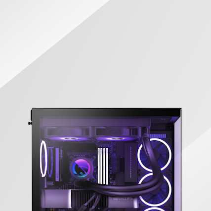 Black NZXT PC in H9 Case on Gray Background