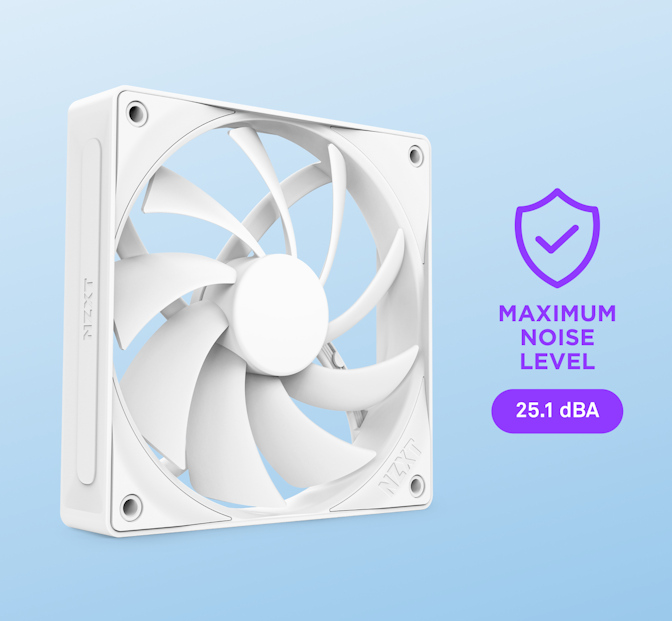 F120Q - Front angled view of fan. Maximum Noise Level: 25.1 dBA