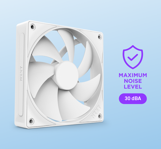 F120P - Front angled view of fan. Maximum Noise Level: 30 dBA