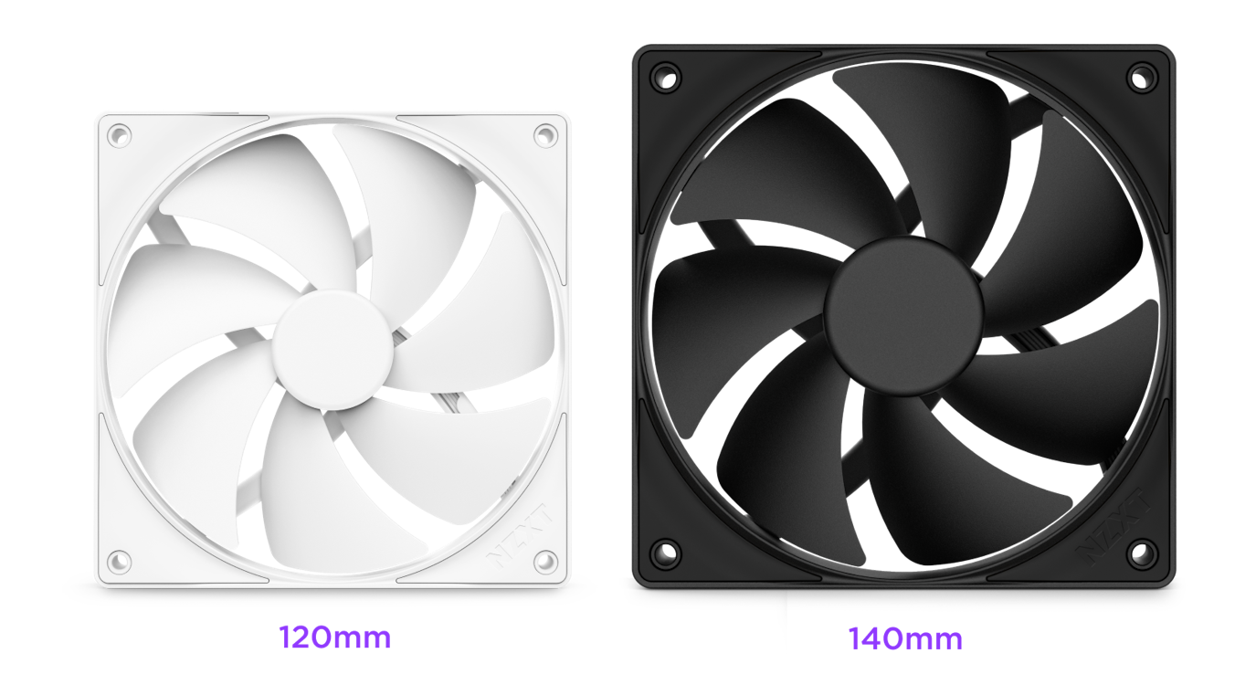 White 120 mm and black 140 mm static pressure fans