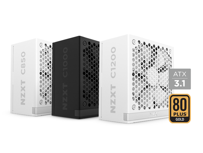 NZXT Line up of Gold Power Supplies in Black and White
