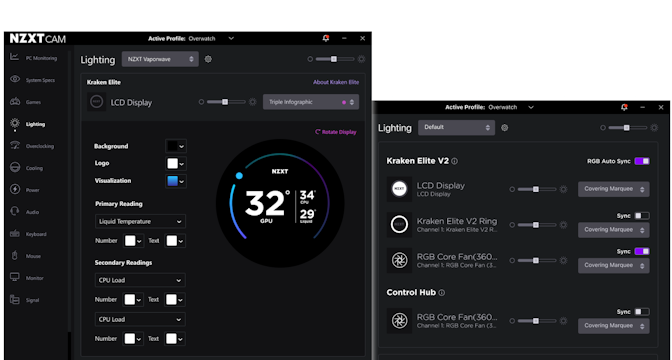 Screenshot of NZXT CAM Kraken Interface