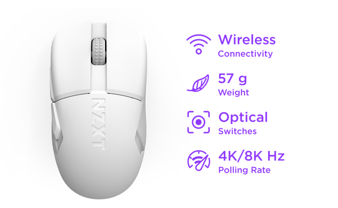 Wireless white Lift Elite mouse with optical switches and 4K and 8K polling rate