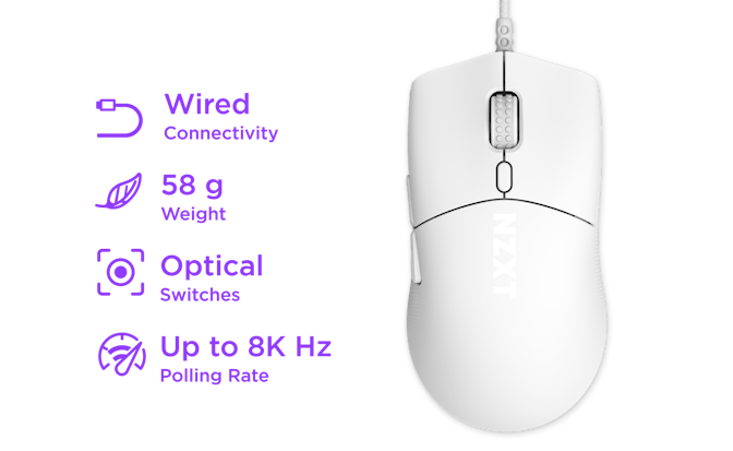 Wired white Lift 2 Symm mouse with optical switches and up to 8K polling rate