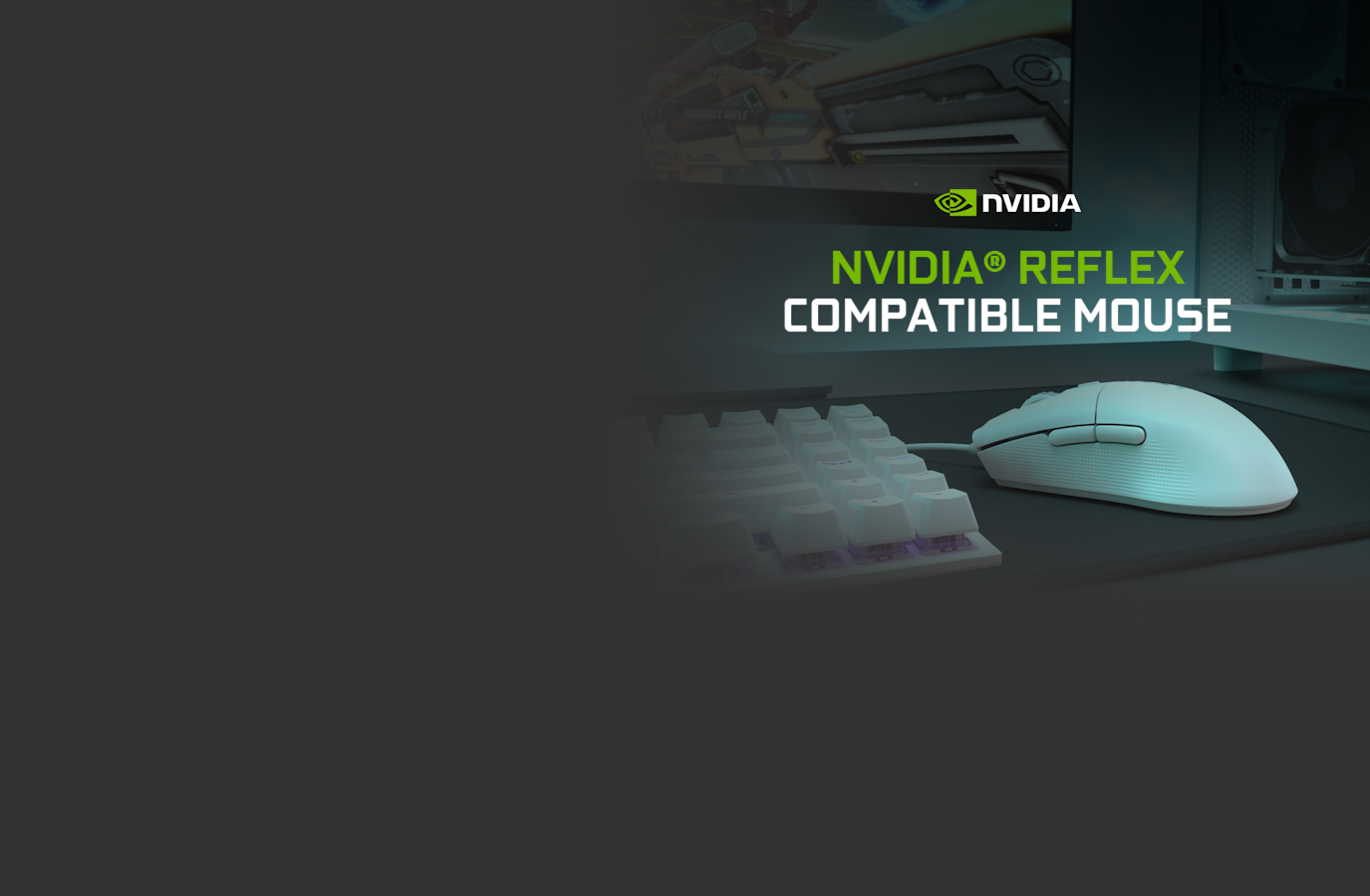 Function 2 White Mouse lifestyle photo showing Function 2 is a NVIDIA Reflex Compatible Mouse