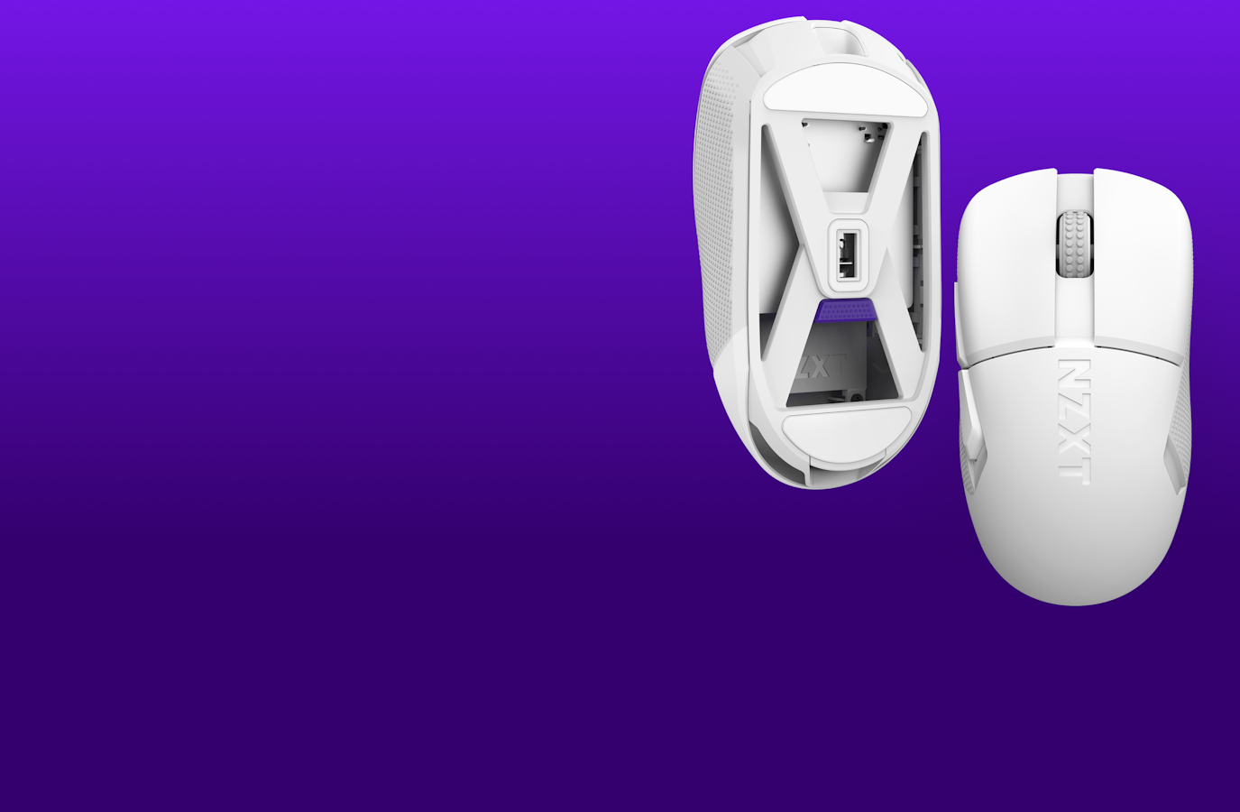 White Lift Elite Wireless mouse on a purple gradient background