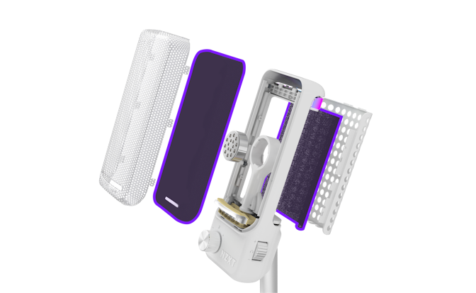 Exploded view of the Capsule Elite microphone, highlighting the integrated pop filter